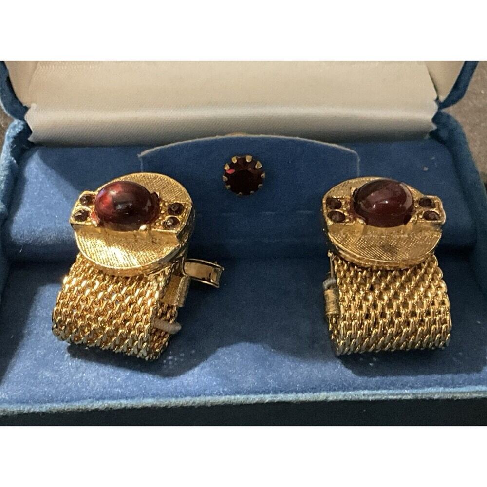 Lord Michael Vintage Made In USA Gold Plated Cufflinks & Tie Tack